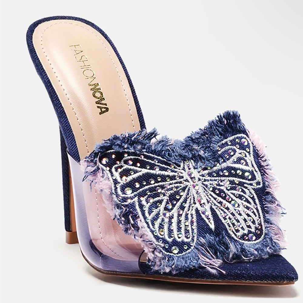 Fashion Nova Blue Butterfly Embellished Women's Heels